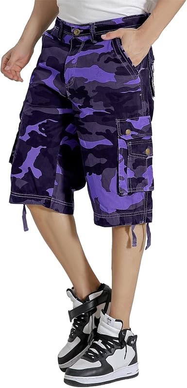 Mens Cargo Shorts Multi Pockets Twill Cotton Relaxed Fit Outdoor Camo Cargo Short for Men