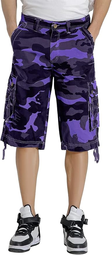 Mens Cargo Shorts Multi Pockets Twill Cotton Relaxed Fit Outdoor Camo Cargo Short for Men