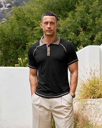 Men's Polo Shirts Short Sleeve Casual Vintage Collared Button Basic Golf Raglan Tee T-Shirts