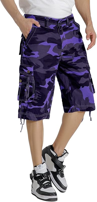 Mens Cargo Shorts Multi Pockets Twill Cotton Relaxed Fit Outdoor Camo Cargo Short for Men