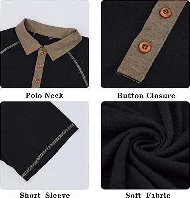Men's Polo Shirts Short Sleeve Casual Vintage Collared Button Basic Golf Raglan Tee T-Shirts