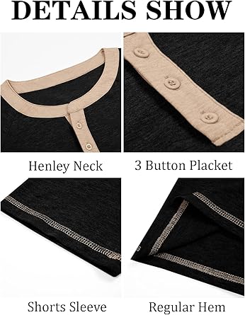 Mens Henley Shirts Short Sleeve Casual Summer Basic T Shirts Button Vintage Lightweight Tee Tops